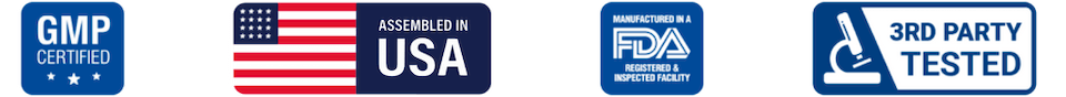 GMP, USA made and third-party tested badge